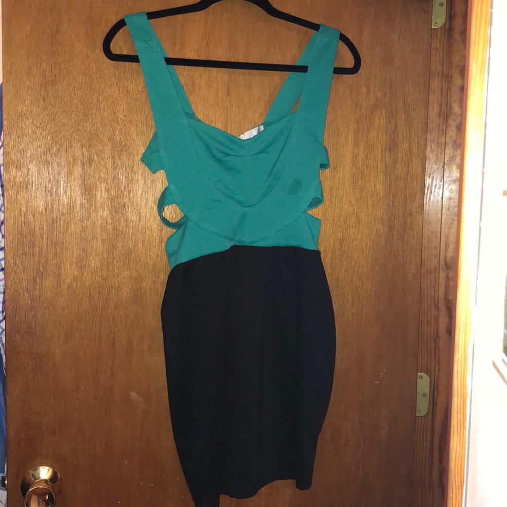 Green & black party/ club dress